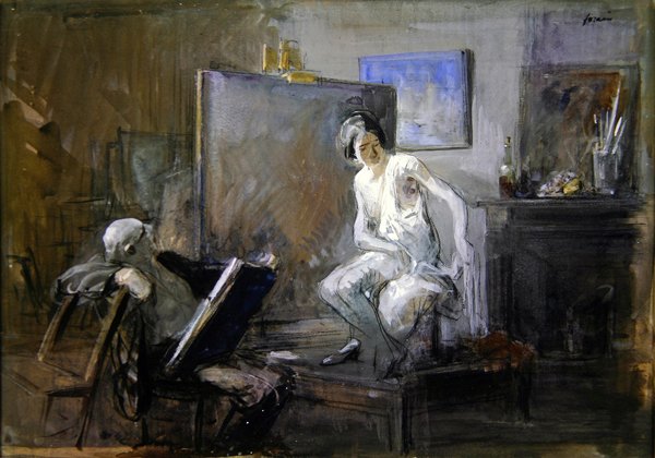 Målaren med sin modell (krita & gouache) av Jean Louis Forain