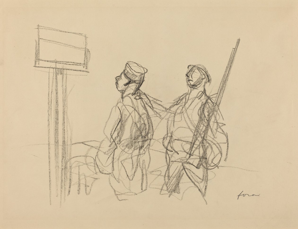 Två soldater tittar på ett plakat, troligen 1918. av Jean Louis Forain