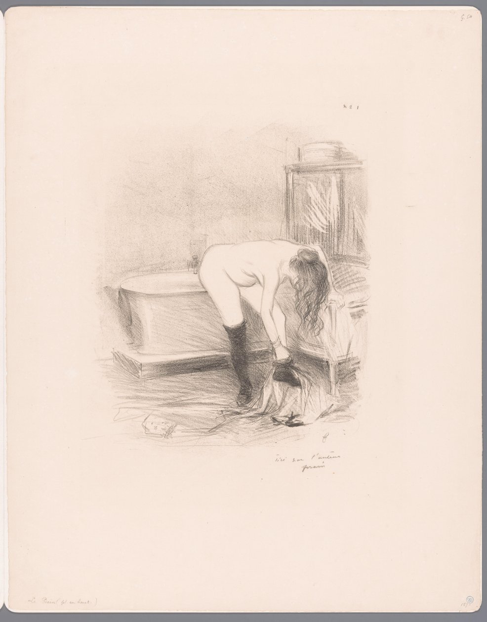 Kvinna klär av sig i badrummet Le bain av Jean Louis Forain
