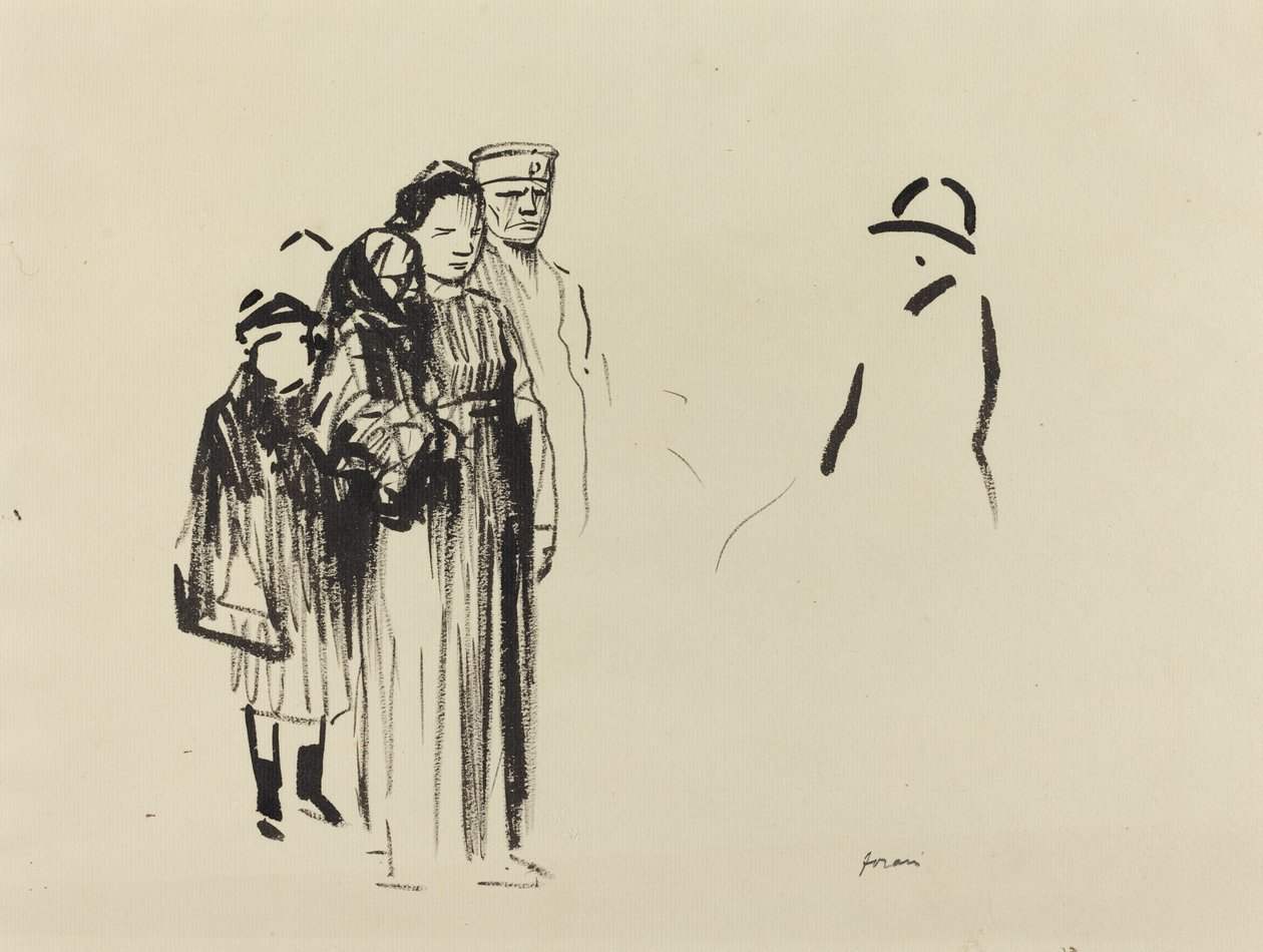 Kvinna och två barn med tyska soldater, ca. 19141919. av Jean Louis Forain