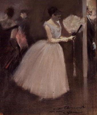 Kvinna i vitt med en fläkt, ca 1884 av Jean Louis Forain