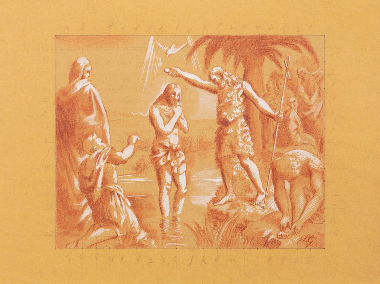 The Baptism of Christ (gouache & sanguine på papper) av Jean Louis Gampert