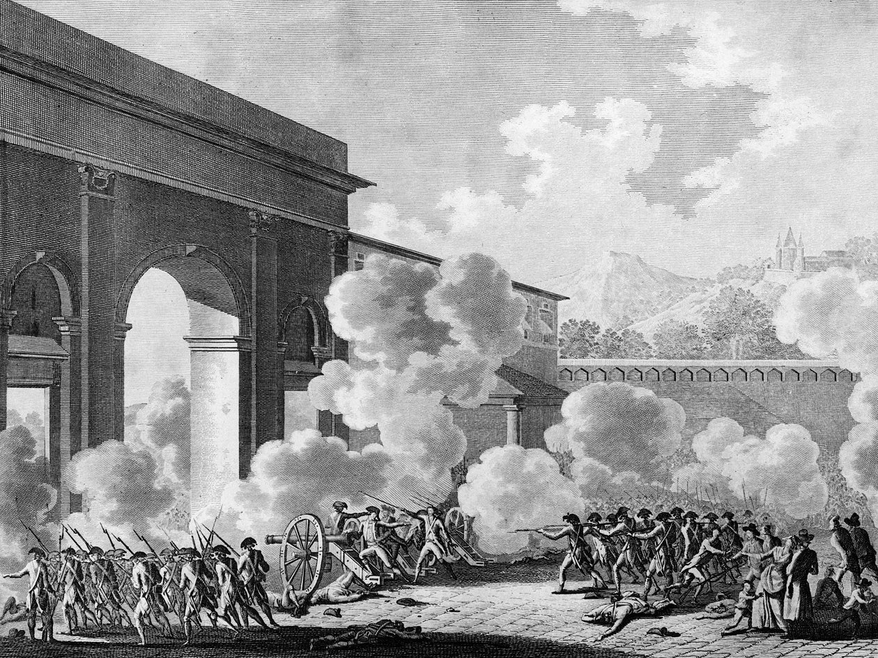 Franska revolutionen: Fallet av Nancy den 31 augusti 1790 (myteri av garnisonen i staden Nancy). Gravyr av Berthaut efter Prior. Paris, biblioteket vid Institutet för revolutionshistoria av Jean Louis II (after) Prieur