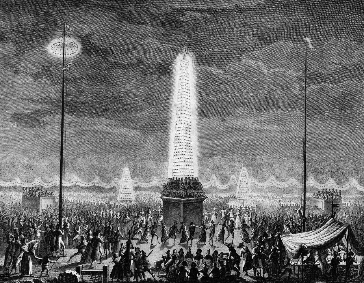 Franska revolutionen: Festivaler och belysningar på Champs Elysees i Paris den 18 juli av Jean Louis II (after) Prieur
