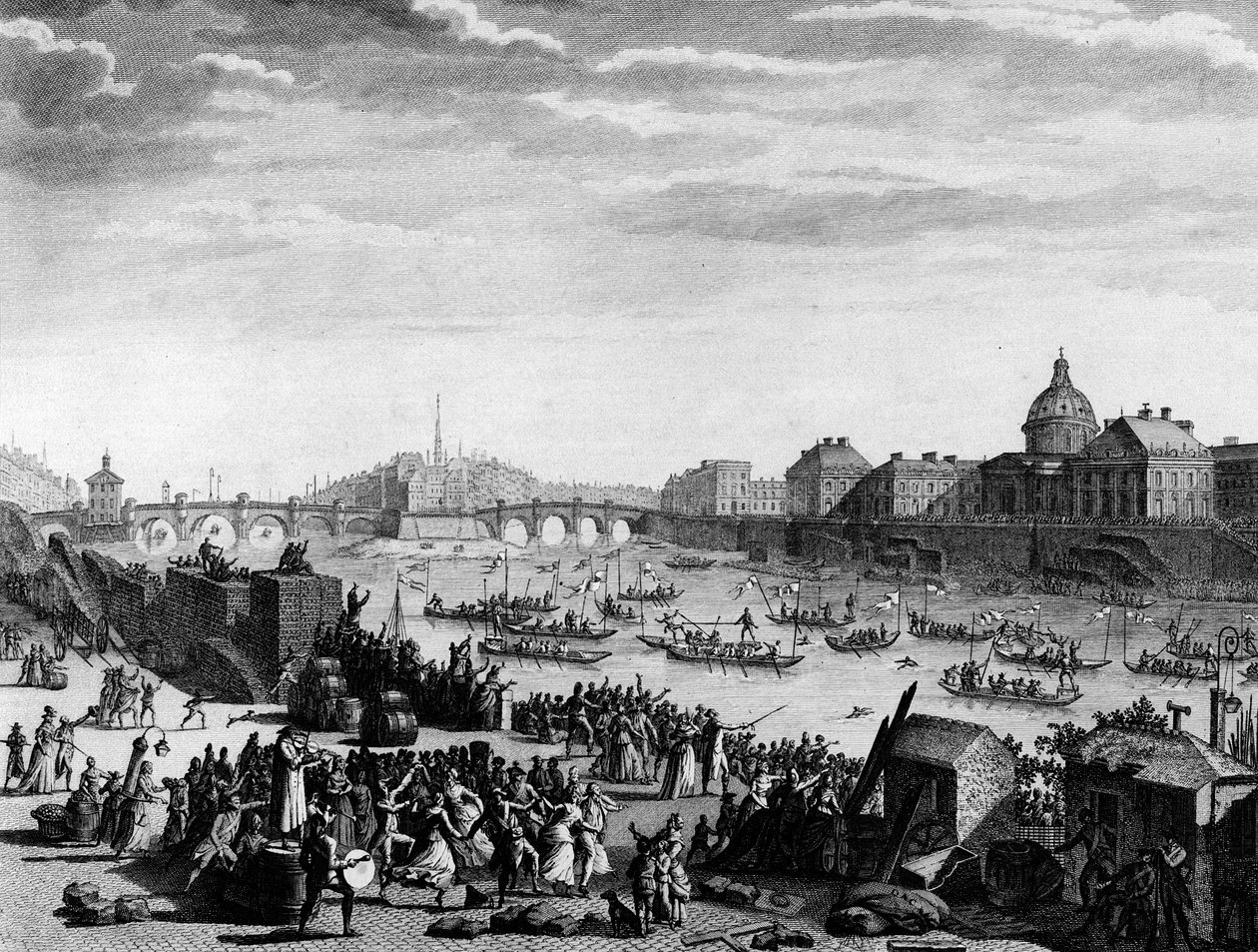 Franska revolutionen: Fest avrättades till minne av federationen: spel på Seine i Paris den 18 juli av Jean Louis II (after) Prieur