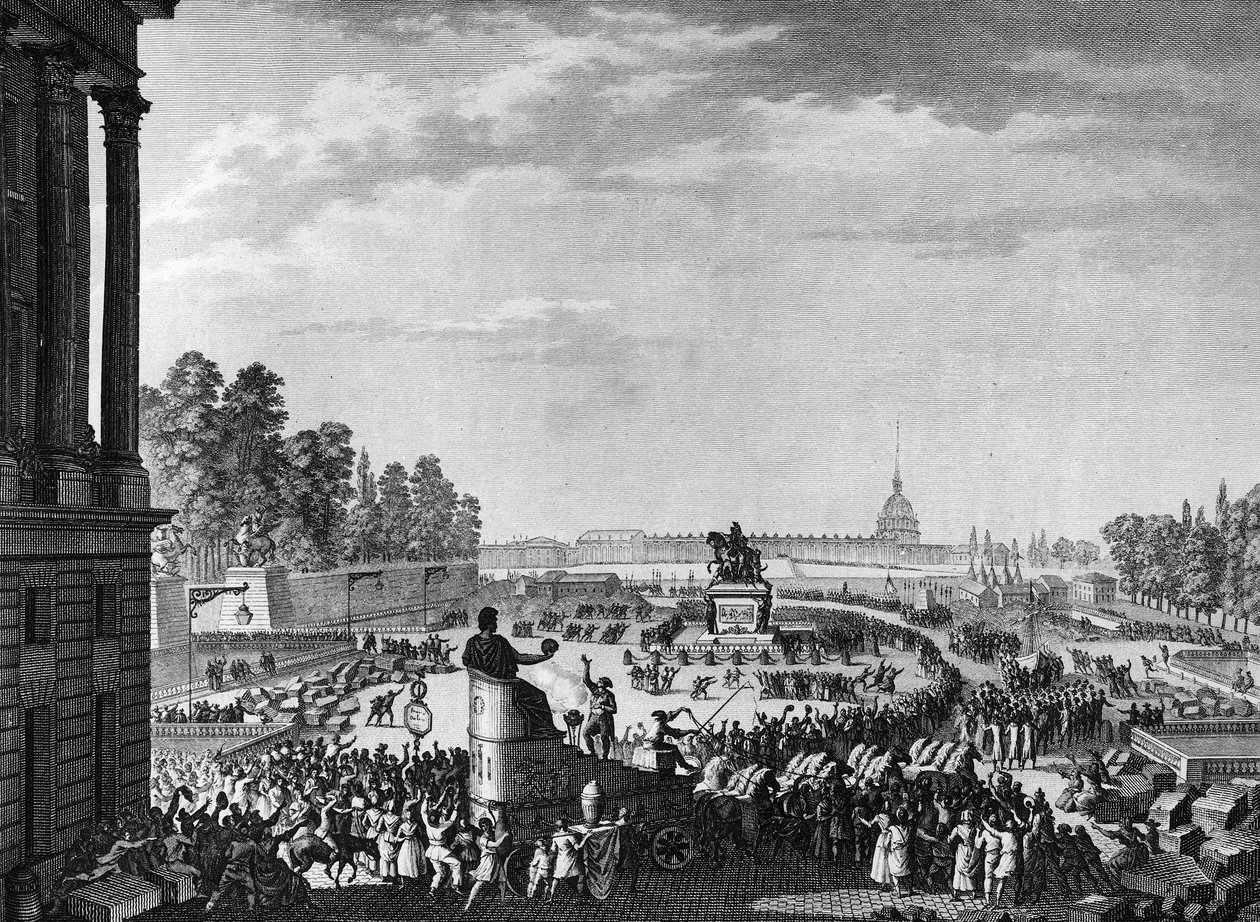 Franska revolutionen: Första frihetsfirandet med anledning av schweizarna av Chateauvieux (Chateaux Vieux eller Chateaux-Vieux) den 15 april av Jean Louis II (after) Prieur