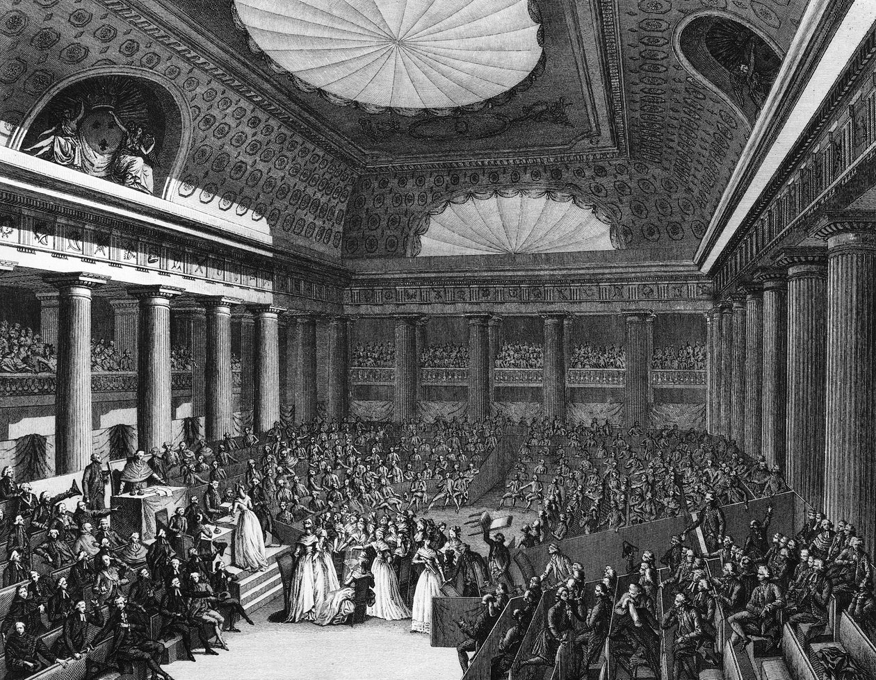 Franska revolutionen: gåva av smycken gjorda av damkonstnärer till nationalförsamlingen den 7 september av Jean Louis II (after) Prieur