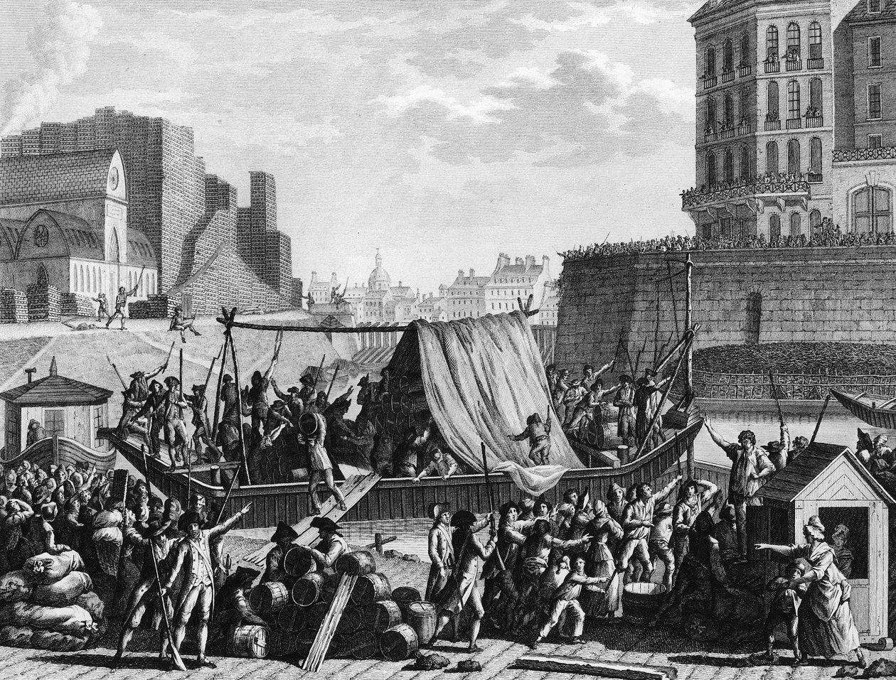Franska revolutionen: Puderbåtstopp vid Saint Pauls hamn den 6 augusti av Jean Louis II (after) Prieur