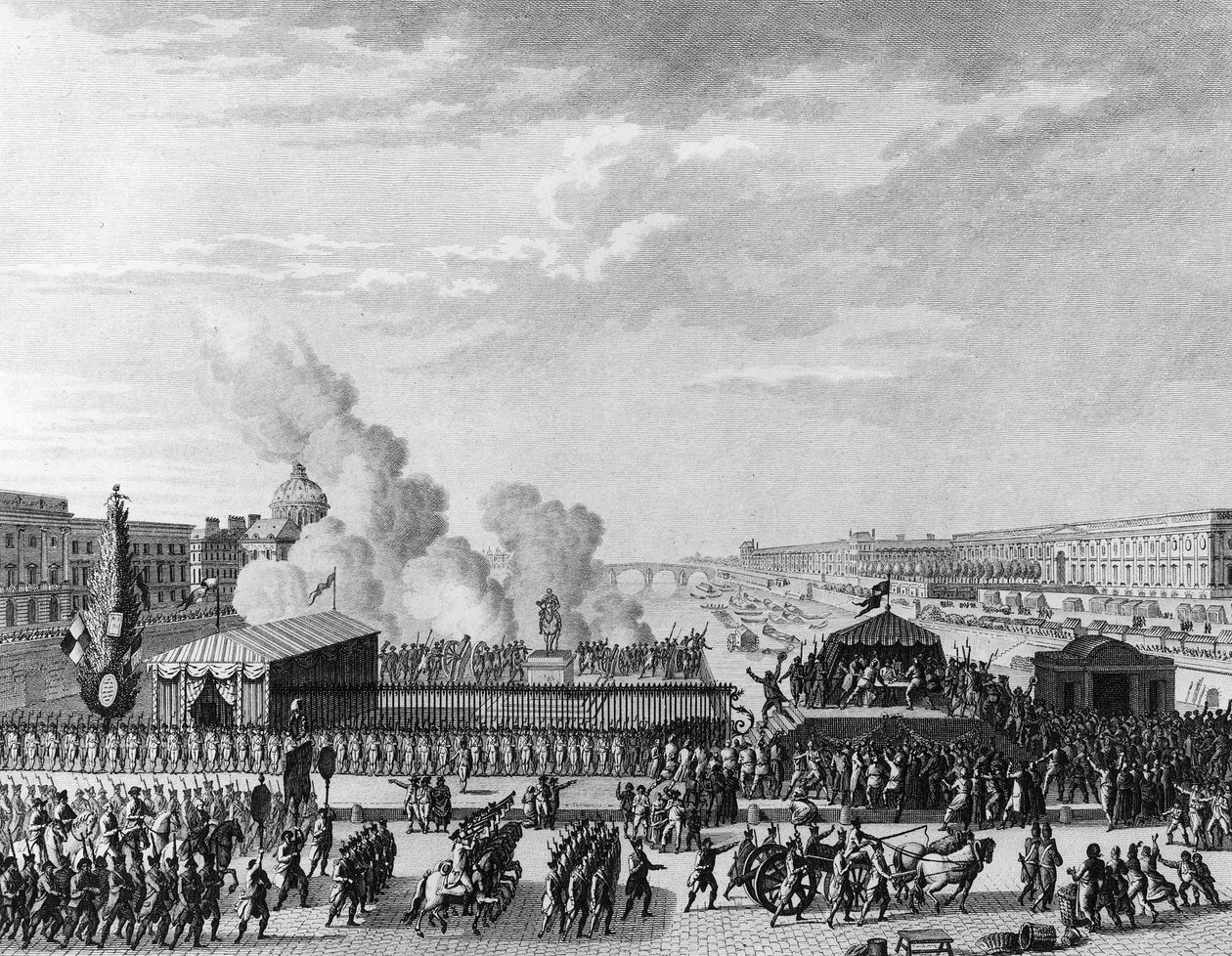 Franska revolutionen: Volontärer vid Pont Neuf i Paris, 22 juli av Jean Louis II (after) Prieur