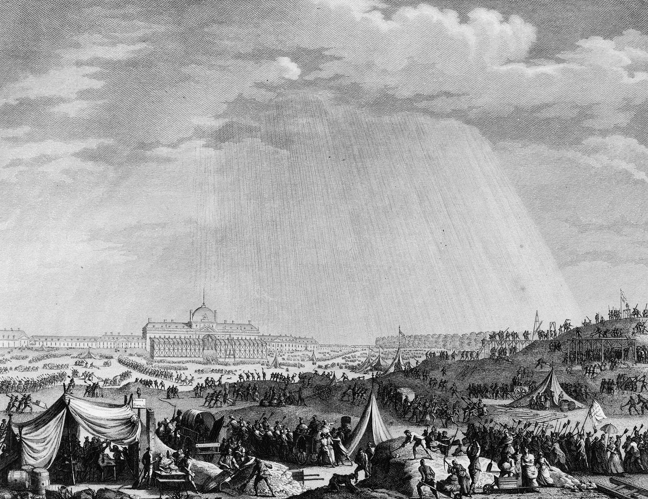 Franska revolutionen: Champs de Mars verk i Paris för federationens högtid den 14 juli av Jean Louis II (after) Prieur