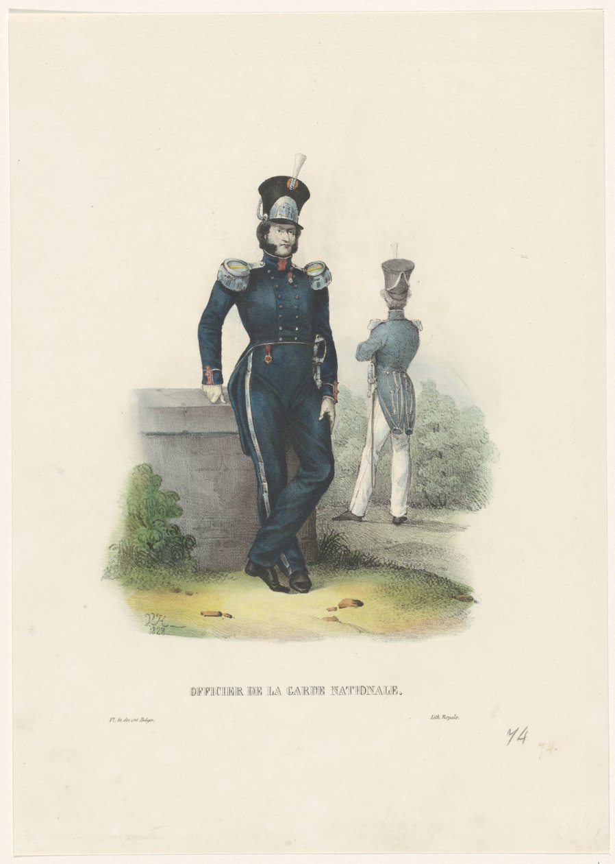 Nationalgardets officer, 1828 National Guard Officer (titel på objekt) Belgiska dräkter: antika och moderna, militära, civila och religiösa, 1830 (serietitel) av Jean Louis Van Hemelryck
