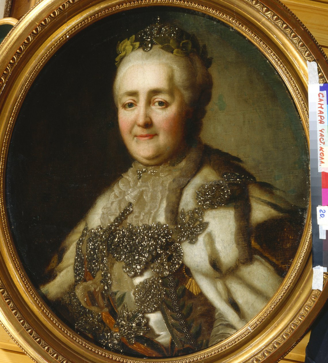 Porträtt av kejsarinnan Katarina II (1729-1796) par Voille, Jean Louis (1744-efter 1803). Olja på duk, storlek: 68,5x60 av Jean Louis Voille