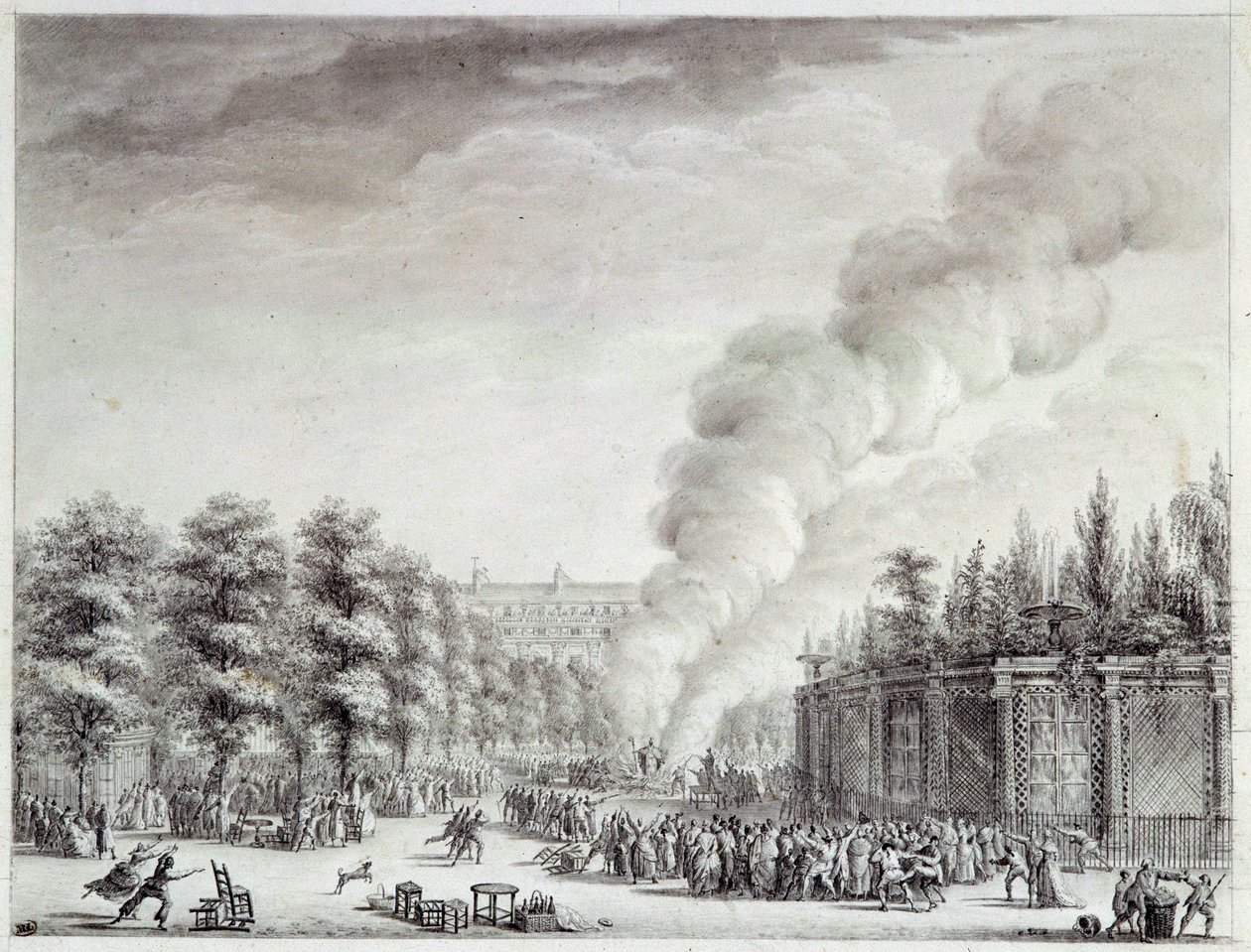 Franska revolutionen: "" Modell av påven brinner i Palais-Royal, 6 april av Jean Louis the Younger Prieur