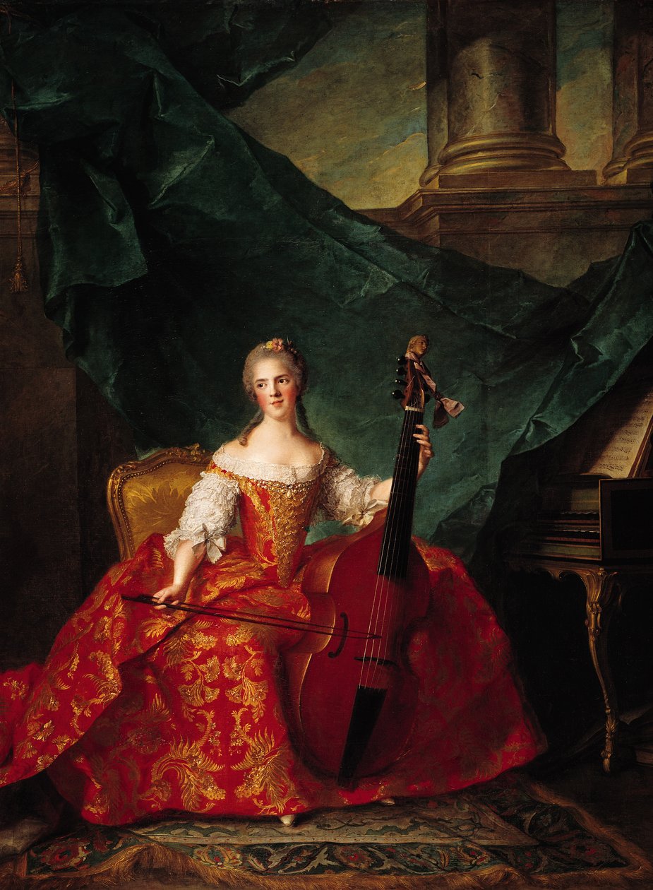 Madame Henriette de France (1727-52) i hovdräkt spelar basfiol, 1754 av Jean Marc Nattier