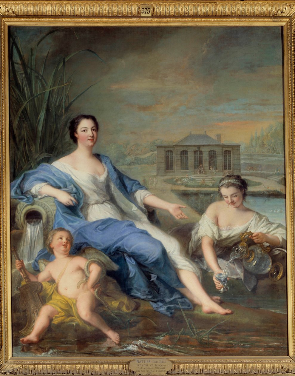 Hellängdsporträtt av Marie Anne de Bourbon kallad Mademoiselle de Clermont (1697-1741) med mineralvatten från Chantilly-målning av Jean Marc (Jean-Marc) Nattier (1685-1766) av Jean Marc Nattier