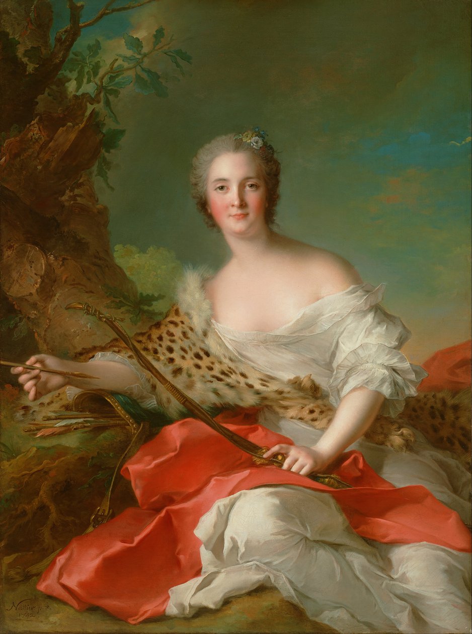 Porträtt av Constance-Gabrielle-Magdeleine Bonnier de la Mosson som Diana av Jean Marc Nattier