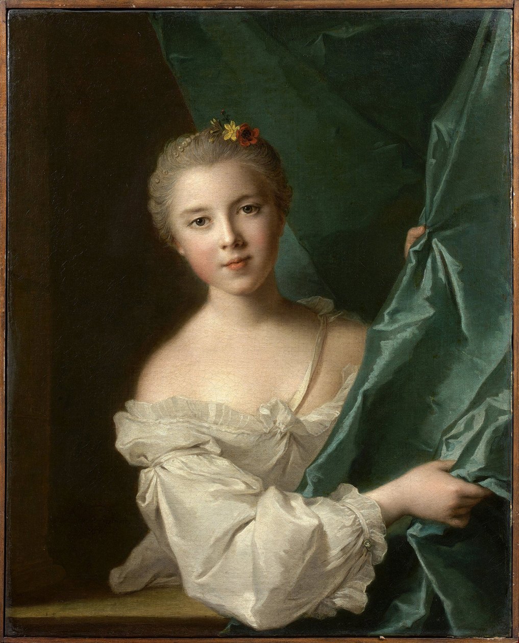 Porträtt av Eleonore Louise de Berville, Marquise de Hallay-Coetquen, 1751. av Jean Marc Nattier