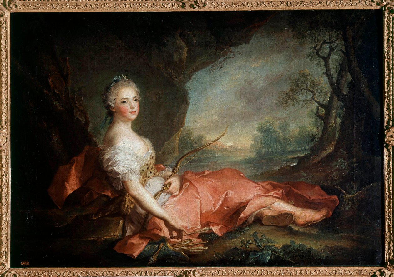 Porträtt av Madame Adelaide av Frankrike (1732-1799) i Diane, dotter till Ludvig XV Målning av Jean Marc (Jean-Marc) Nattier (1685-1766) 1700-talet Sön 1,04x1,41 m av Jean Marc Nattier