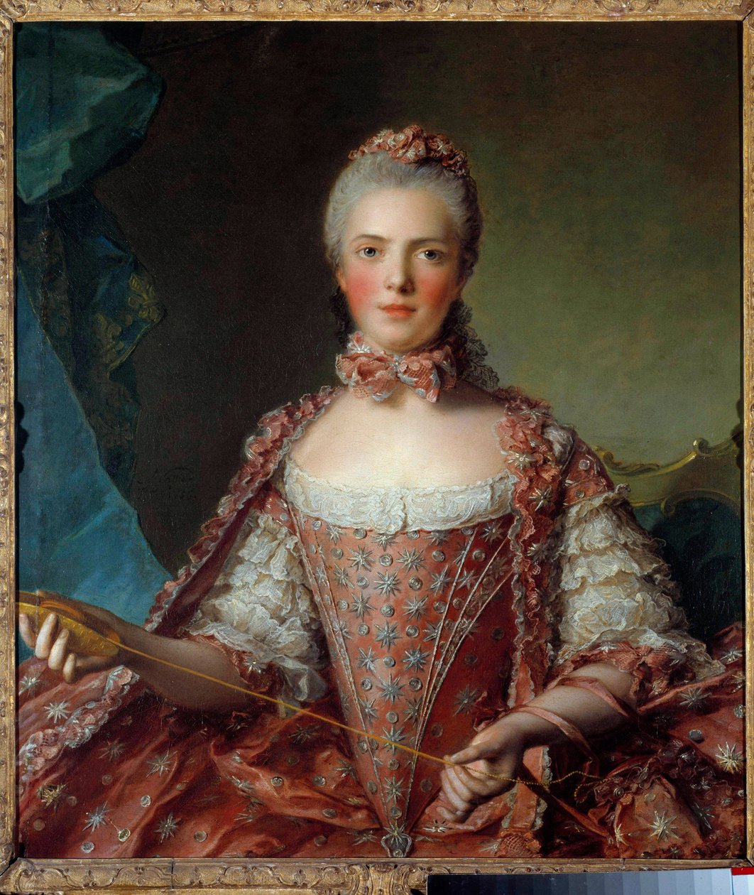 Porträtt av Madame Adelaide av Frankrike (1732-1800) gör knutar Målning av Jean-Marc (Jean Marc) Nattier (1685-1766) 1756 Sön 1,26x0,96 m - Porträtt av Madame Adelaide de France (1732-180) . Målning av Jean-Marc (Jean Marc) Nattier (1685-1766) av Jean Marc Nattier