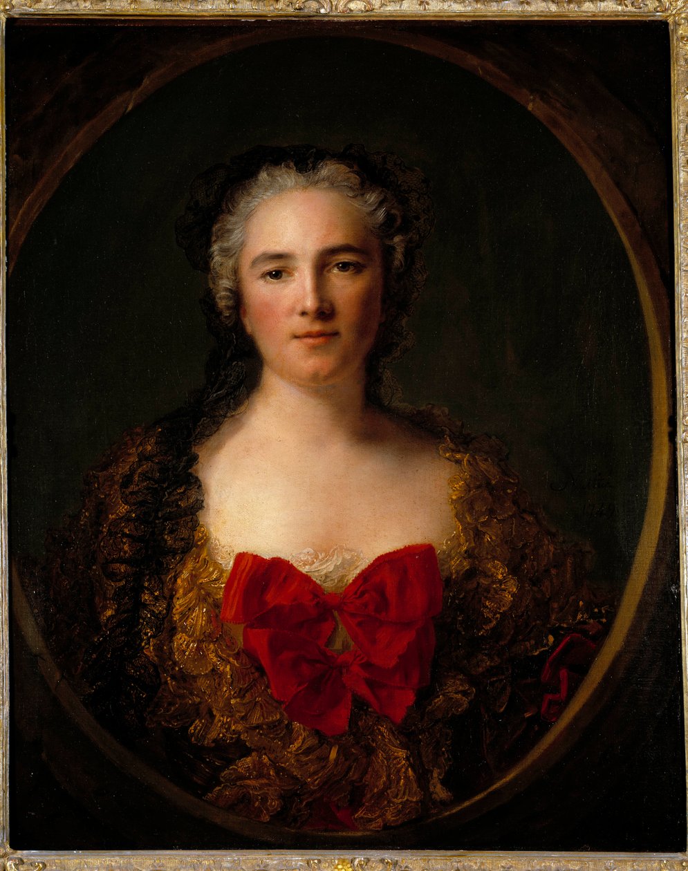 Porträtt av markisin Louise Elisabeth De Dreux Breze Hon bär en klänning prydd med röd knut - Målning av Jean Marc (Jean-Marc) Nattier (1685-1766) 1749 Dim 0,73x0,59 m Douai musee de la Chartreuse av Jean Marc Nattier