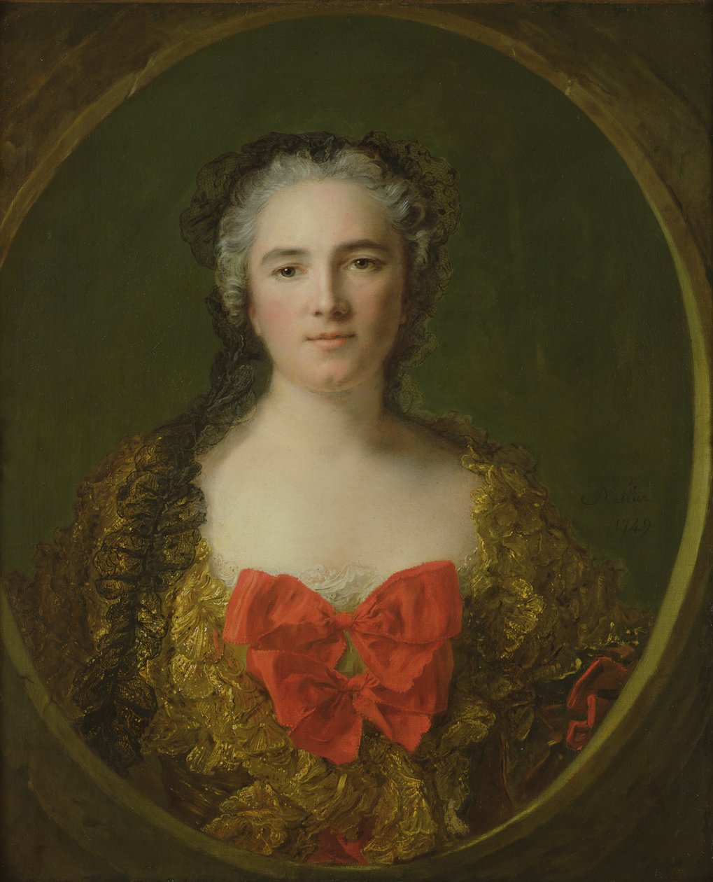 Porträtt antas vara Louise-Elisabeth de La Chastre, Marquise de Dreux-Breze, 1749 av Jean Marc Nattier
