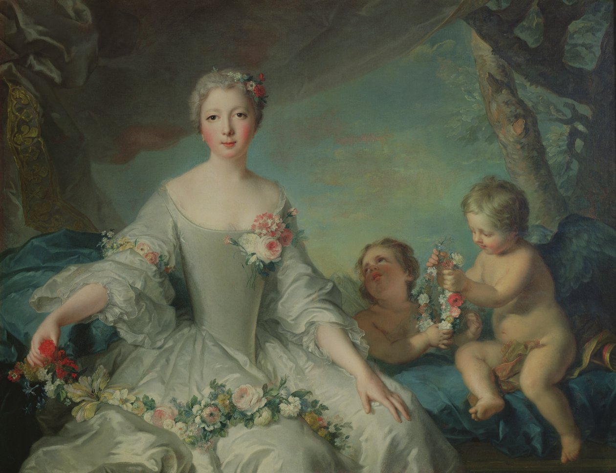 Porträtt antas vara Louise Diane dOrleans (1716-36) som Flora, 1731 av Jean Marc Nattier