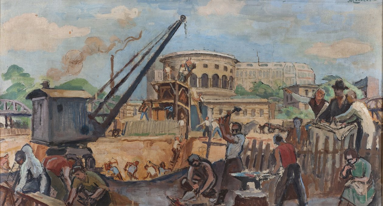Le Travail: Skiss till förbyggnaden till pojkskolan på avenue Simon-Bolivar av Jean Marchand