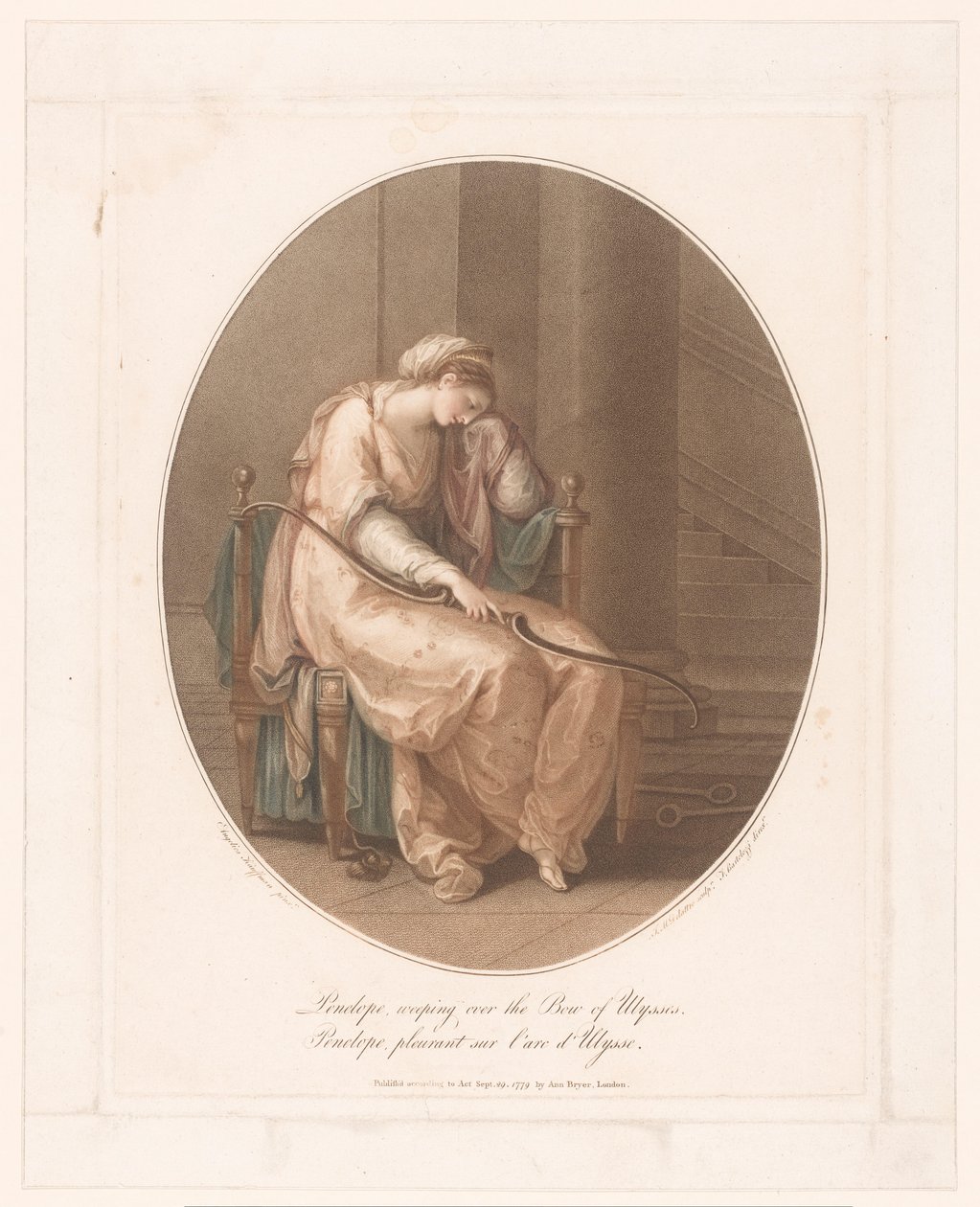 Penelope gråter med Odysseus båge i handen av Jean Marie Delattre