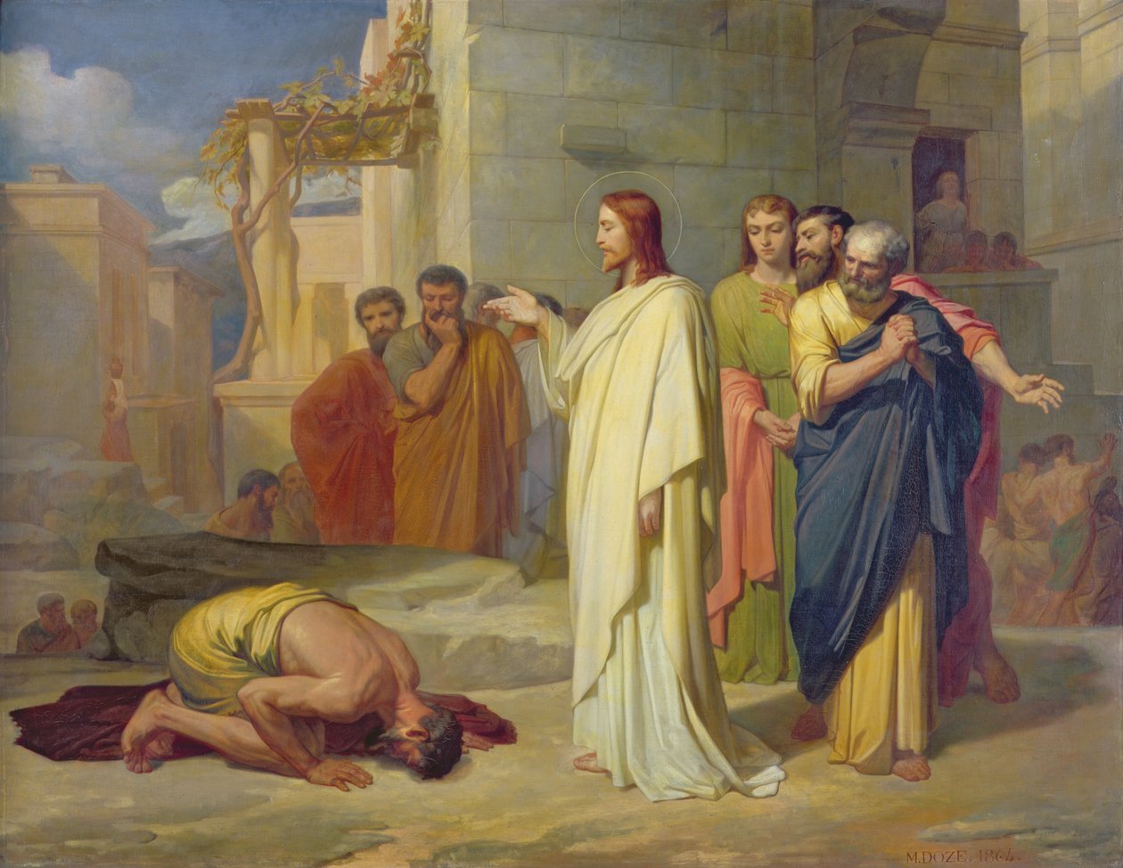 Jesus helar den spetälske, 1864 av Jean Marie Melchior Doze