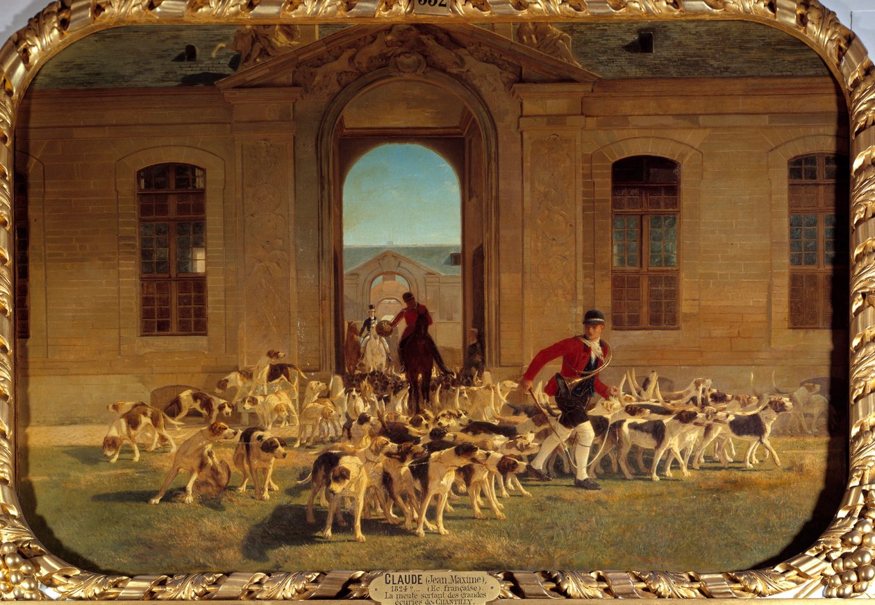 Flocken lämnar det stora stallet i Chantilly Painting av Jean Maxime Claude (1824-1904) 1865 Sön. 0,66x0,91 m Chantilly, Musee Conde av Jean Maxime Claude