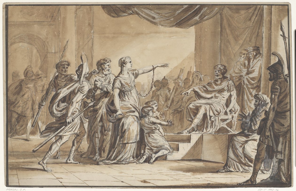 Sabinus och Epponina fördömda av Vespasianus av Jean Michel Moreau