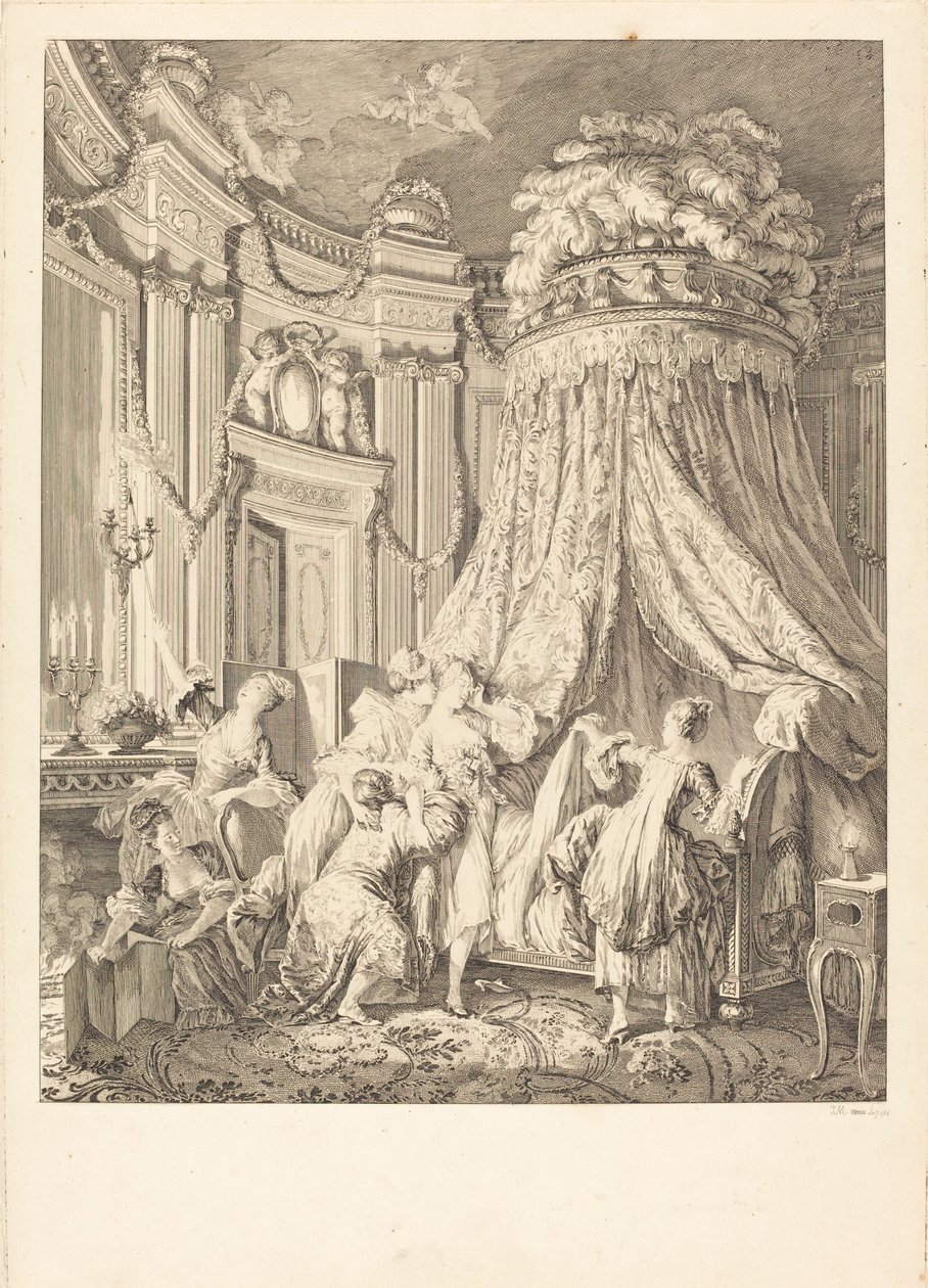 Brudens säng av Jean Michel Moreau after Pierre Antoine Baudouin