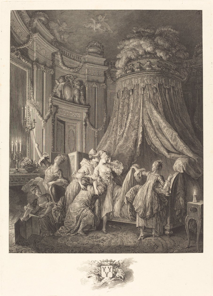 Brudens säng av Jean Michel Moreau and Jean Baptiste Blaise Simonet after Pierre Antoine Baudouin
