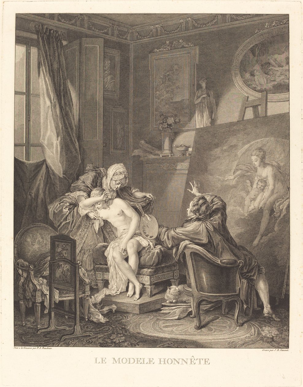 Den ärliga modellen av Jean Michel Moreau and Jean Baptiste Blaise Simonet after Pierre Antoine Baudouin