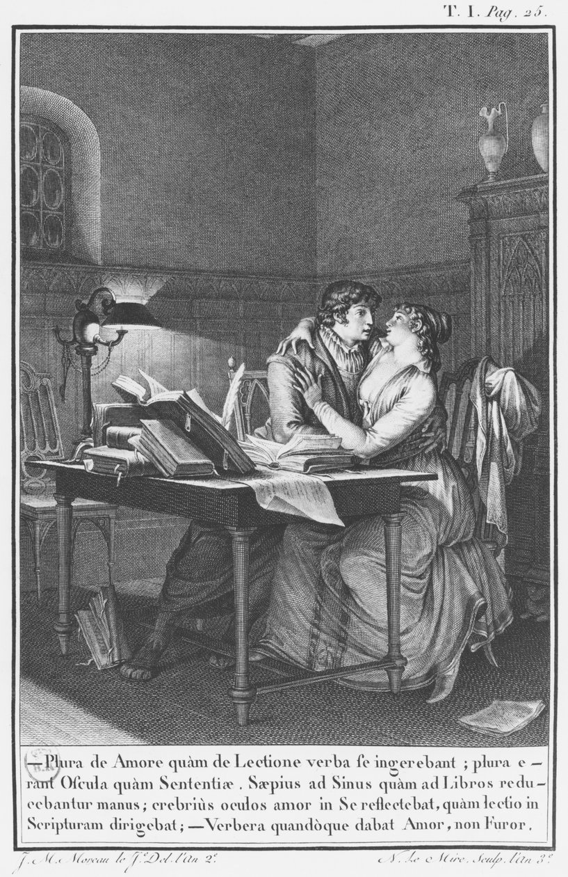 Heloise och Abelard i deras arbetsrum, illustration från 