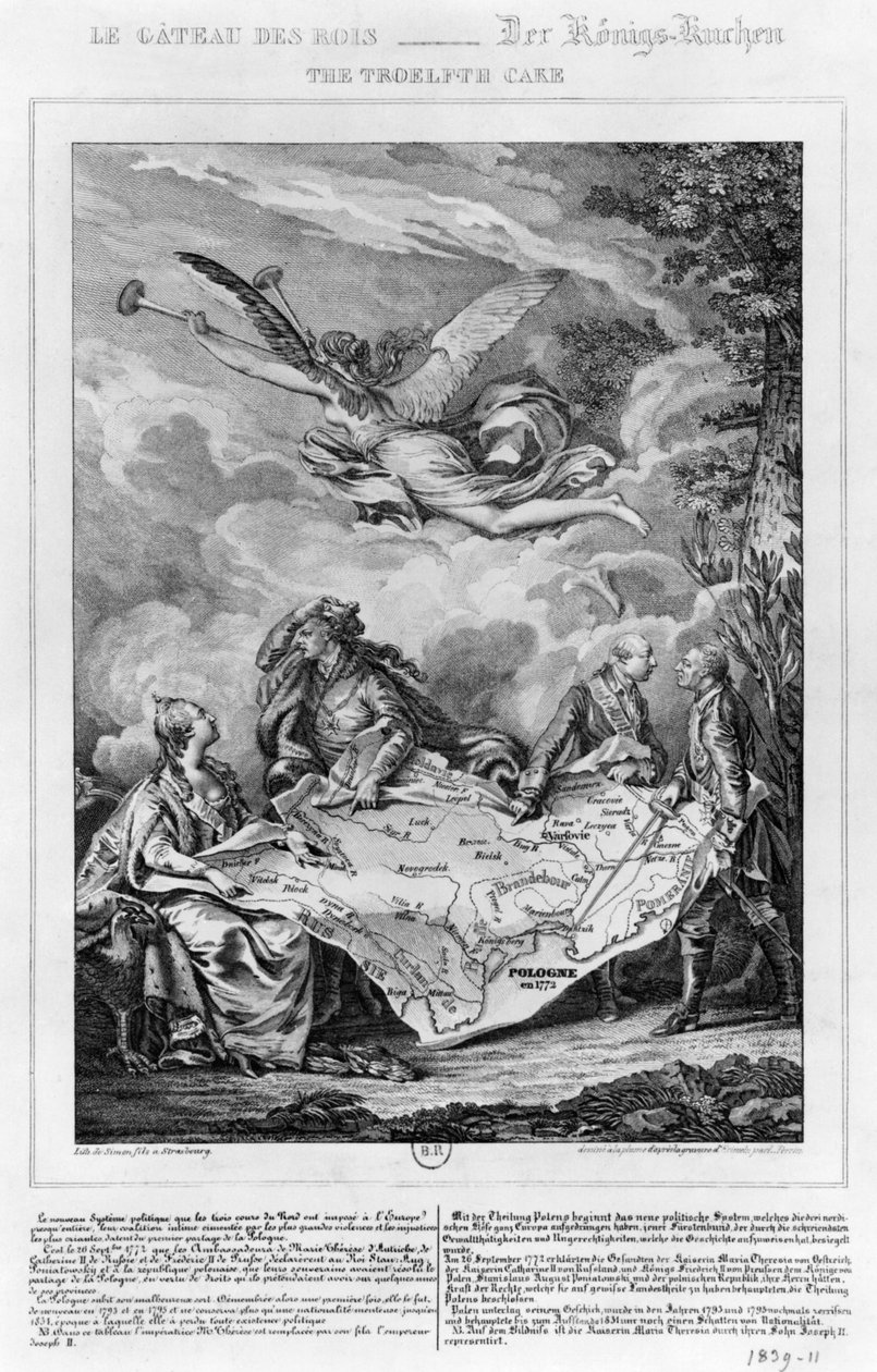 The Troelfth Cake, Polens första uppdelning den 26 september 1772, graverad av Noel Le Mire (1724-1800) (litho) (bw foto) av Jean Michel the Younger Moreau