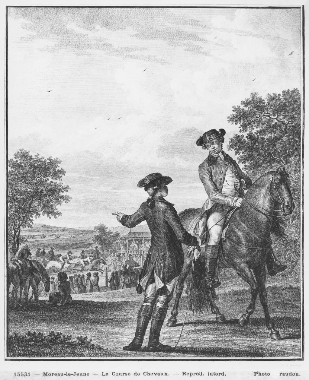 Hästkapplöpningen, graverad av Heinrich Guttenberg (1749-1818) c.1777 av Jean Michel the Younger Moreau
