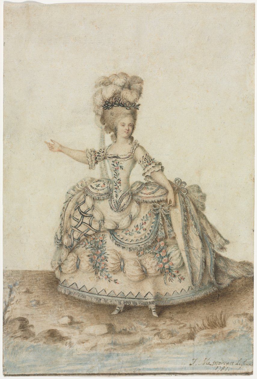 Kostymstudie för operasångare av Jean Michel the Younger Moreau