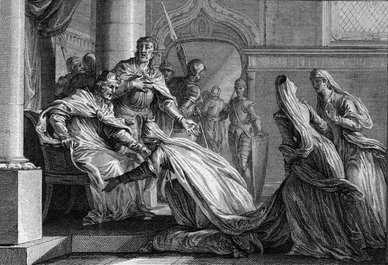 Emma av Frankrike (894-934), syster till Hugues den store (897-956), böjer sig på fötter. Mariee har Raoul av Bourgogne (eller Rodolphe, 890-936), hon bestämde sig, på begäran av sin bror, för att ge Frankrikes krona till sin man och förklarade att "bättre av Jean Michel the Younger Moreau