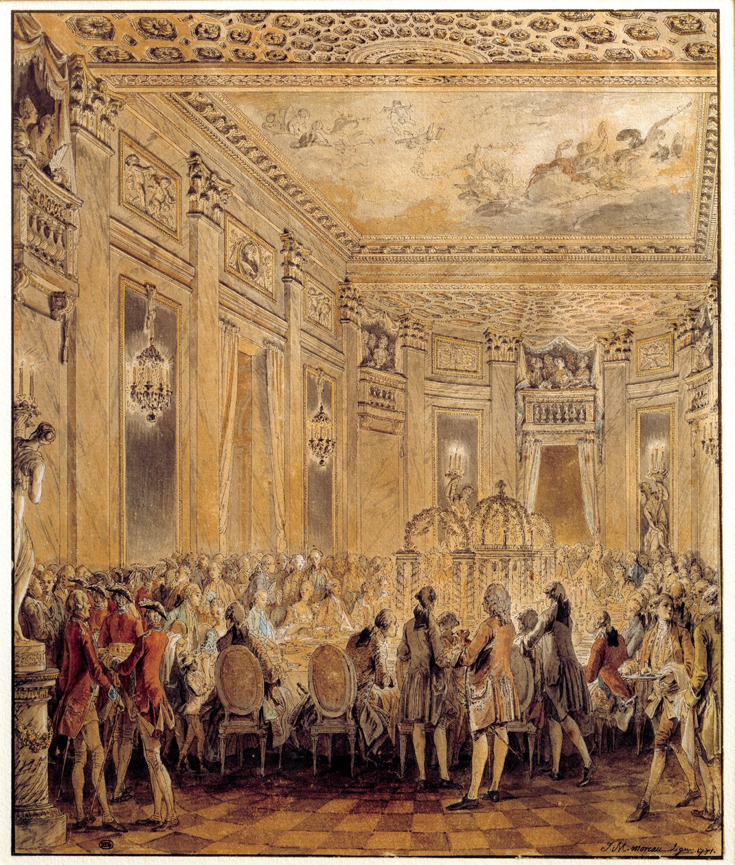 Fest som ges av Jeanne Becu, grevinna (eller madame) av Barry (1743-1793), älskarinna till Ludvig XV, på slottet Louveciennes den 2/09/1771 Akvarell av Jean Michel Moreau le Jeune (1741-1814). Sön 0,31x0,26 m Paris, Louvren av Jean Michel the Younger Moreau