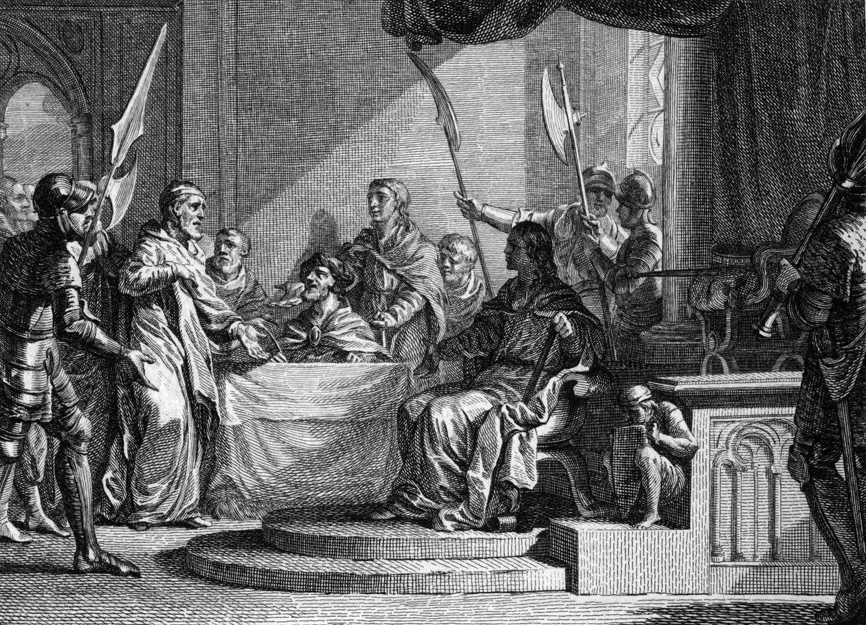 Interregne de Charles Martel, 737: Charles Martel, borgmästare i slottet, interregne efter Thierry IV:s död (713-737). Gravyr av Jean Michel Moreau, kallad Moreau den yngre (1741-1814) av Jean Michel the Younger Moreau