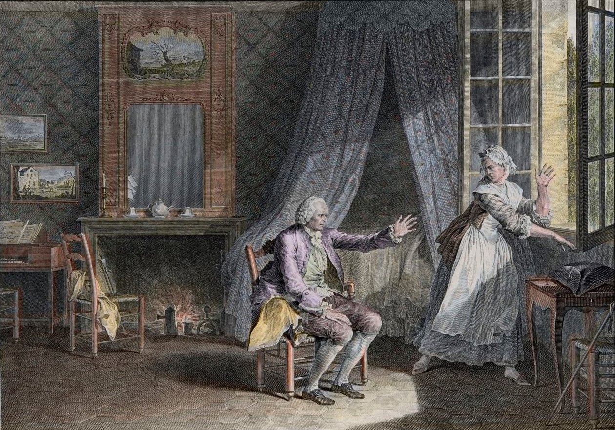 Jean Jacques Rousseaus sista ord (1712-1778), Genève engelsktalande författare. Gravyr från slutet av 1700-talet, efter Moreau le Jeune Les Dernieres Paroles Jean-Jacques Rousseau efter Moreau, Jean-Michel av Jean Michel the Younger Moreau