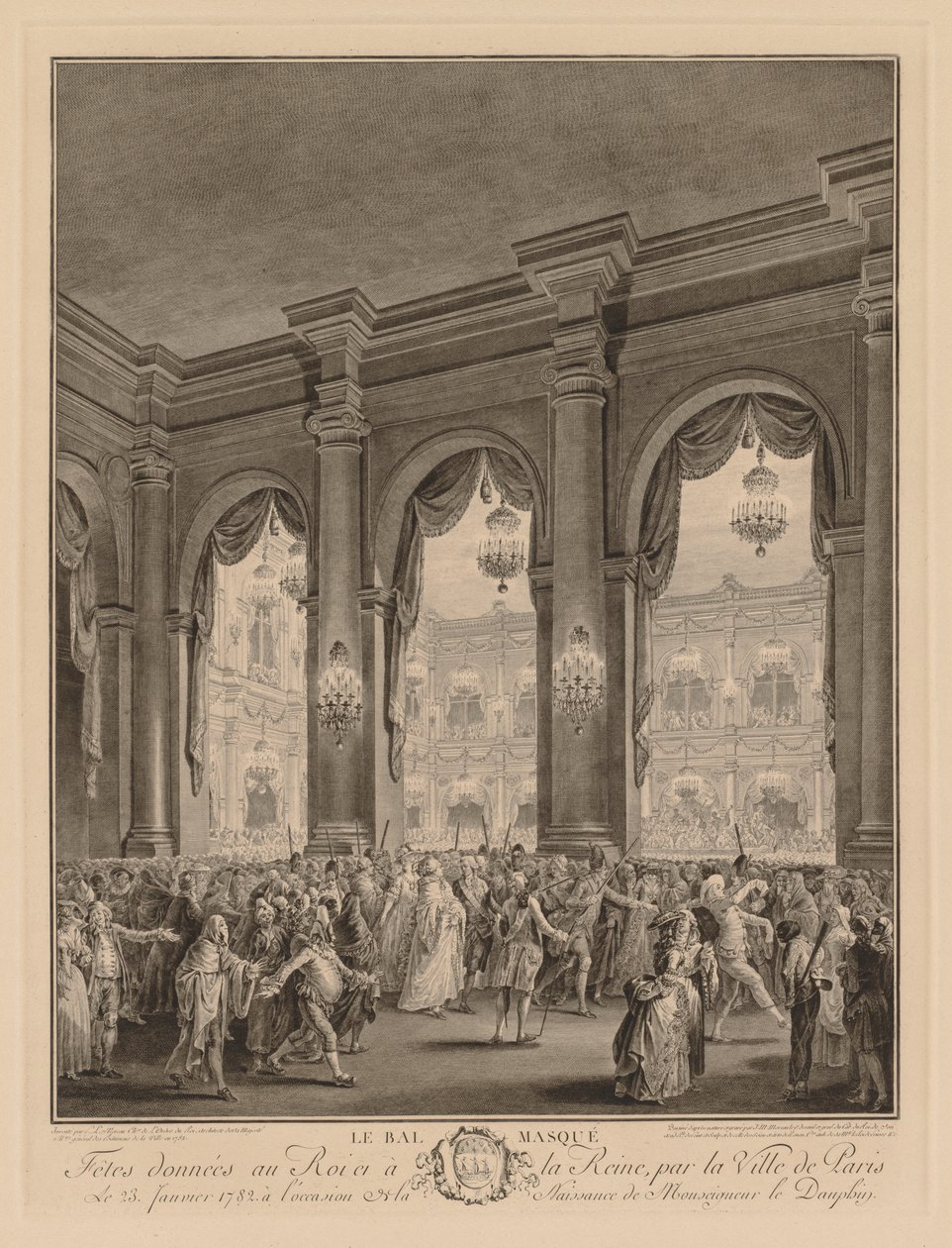 Maskbalen ges på Hôtel de Ville den 23 januari 1782. av Jean Michel the Younger Moreau