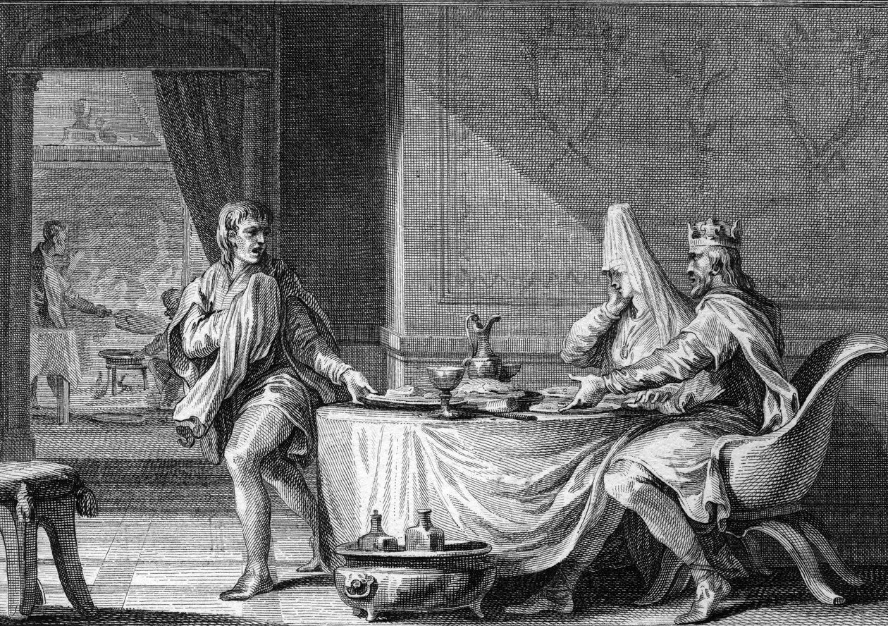 Robert II the Pieux (ca 970-1031), kung av Frankrike, exkommunicerade 997 efter sitt äktenskap med sin kusin Berthe av Bourgogne. Gravyr av Moreau den unge 1700-talet. av Jean Michel the Younger Moreau