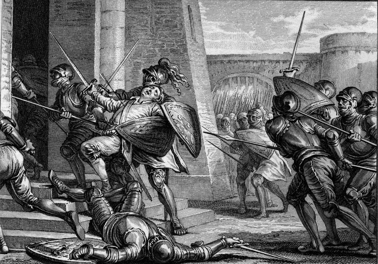 Robert fortet dog (cirka 815-866), hertig av Frankrike, under slaget vid Brissarthe, 866, och motsatte sig frankerna till en armé som kombinerade breton och viking. Gravyr av Jean Michel Moreau, dit Moreau le Jeune (1741-1814) av Jean Michel the Younger Moreau