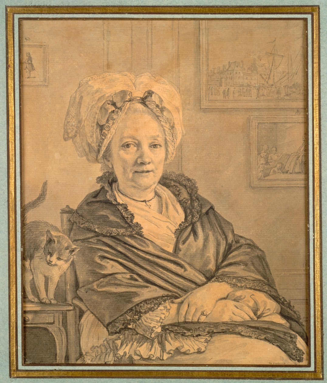 Sittande kvinna med en katt, ca. 1776. av Jean Michel the Younger Moreau