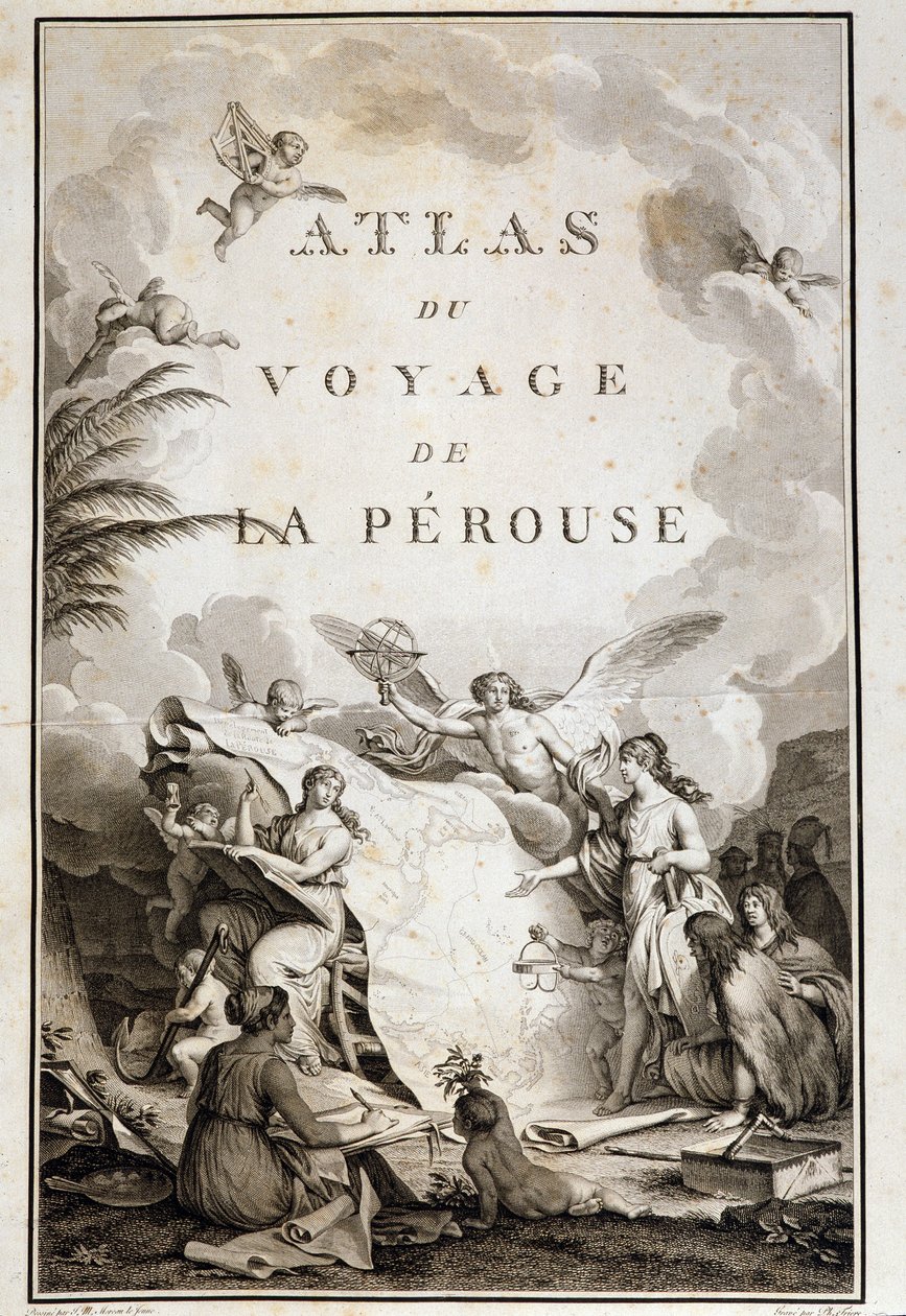 Titelsidan för "" Atlas du voyage de La Perouse "" (Jean-Francois Galaup, Comte de La Perouse (Jean Francois Laperouse) av Jean Michel the Younger Moreau