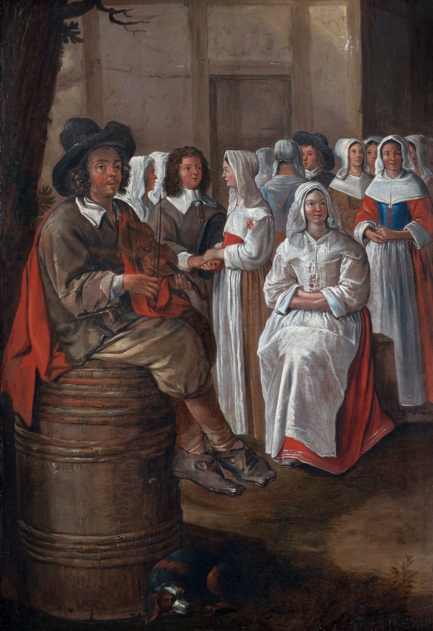 Bröllopsscen av Michelin, Jean (1623-1695). Olja på duk, storlek: 76x52, , Privat samling av Jean Michelin