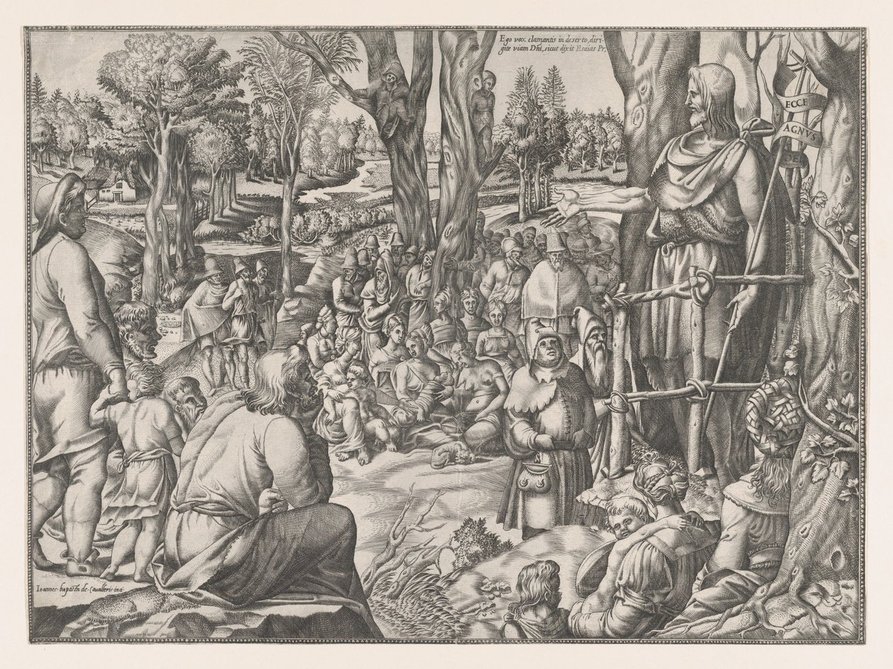 Johannes predikar i öknen, 1535-55. av Jean Mignon