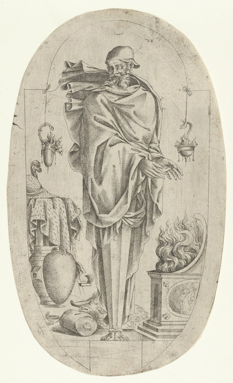 Term i form av en gammal man som värmer sina händer, 1535-55. av Jean Mignon